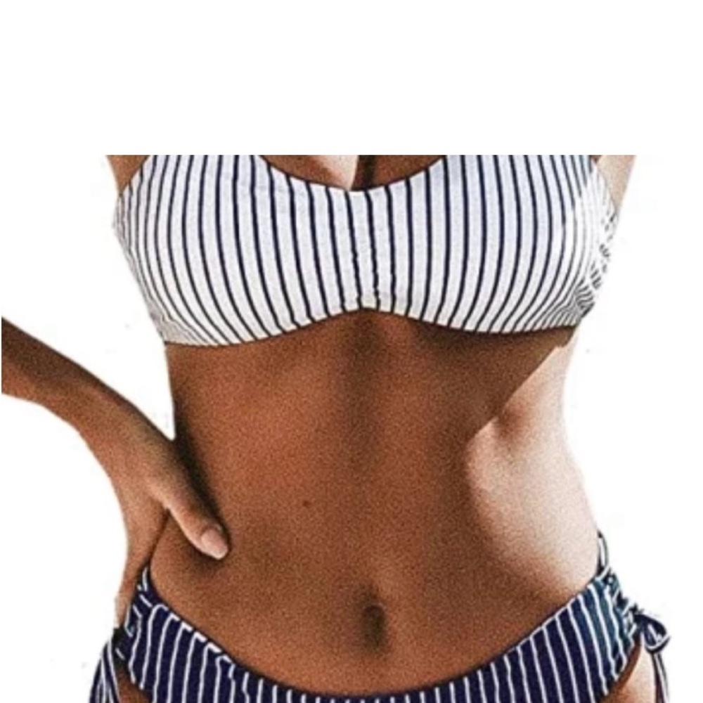 Cupshe Navy and White Striped Bikini